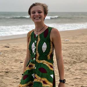 Kimberly Van Hecke on beach in Ghana